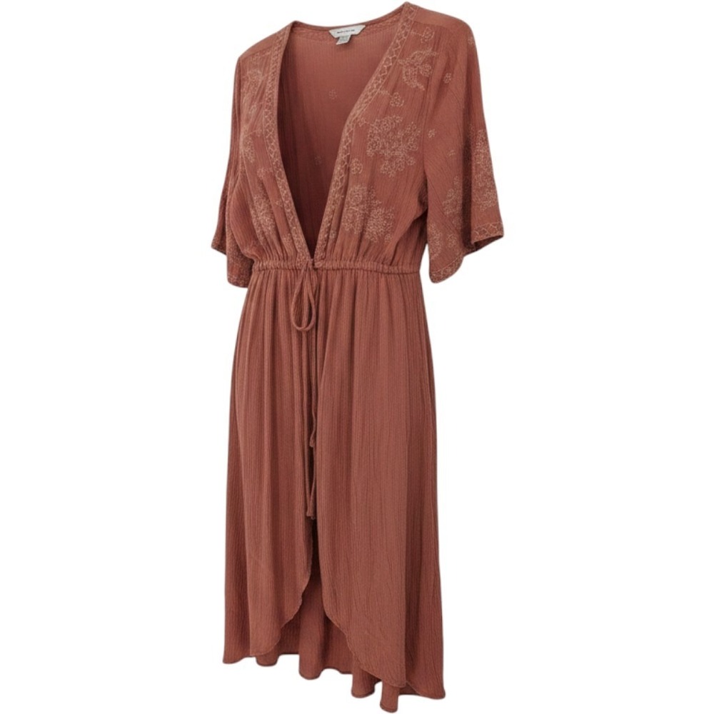 American Eagle Kimono Women Medium Terracotta Boho Embroidered Longline Festival